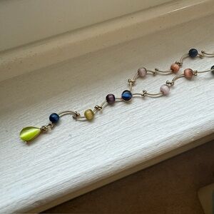 Delicate 18" Monet gold tone Y necklace multicolored beads & unique link design